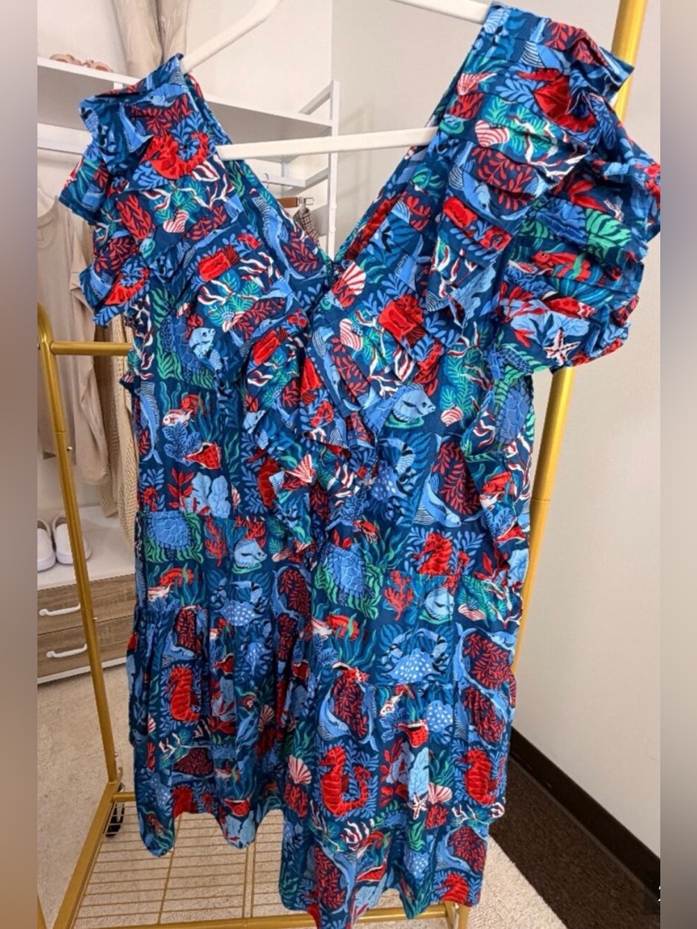 PRINTFRESH Ruffle Sleeve
Mini Dress - Sea Life Pattern
SIZE 2X     **NWT**